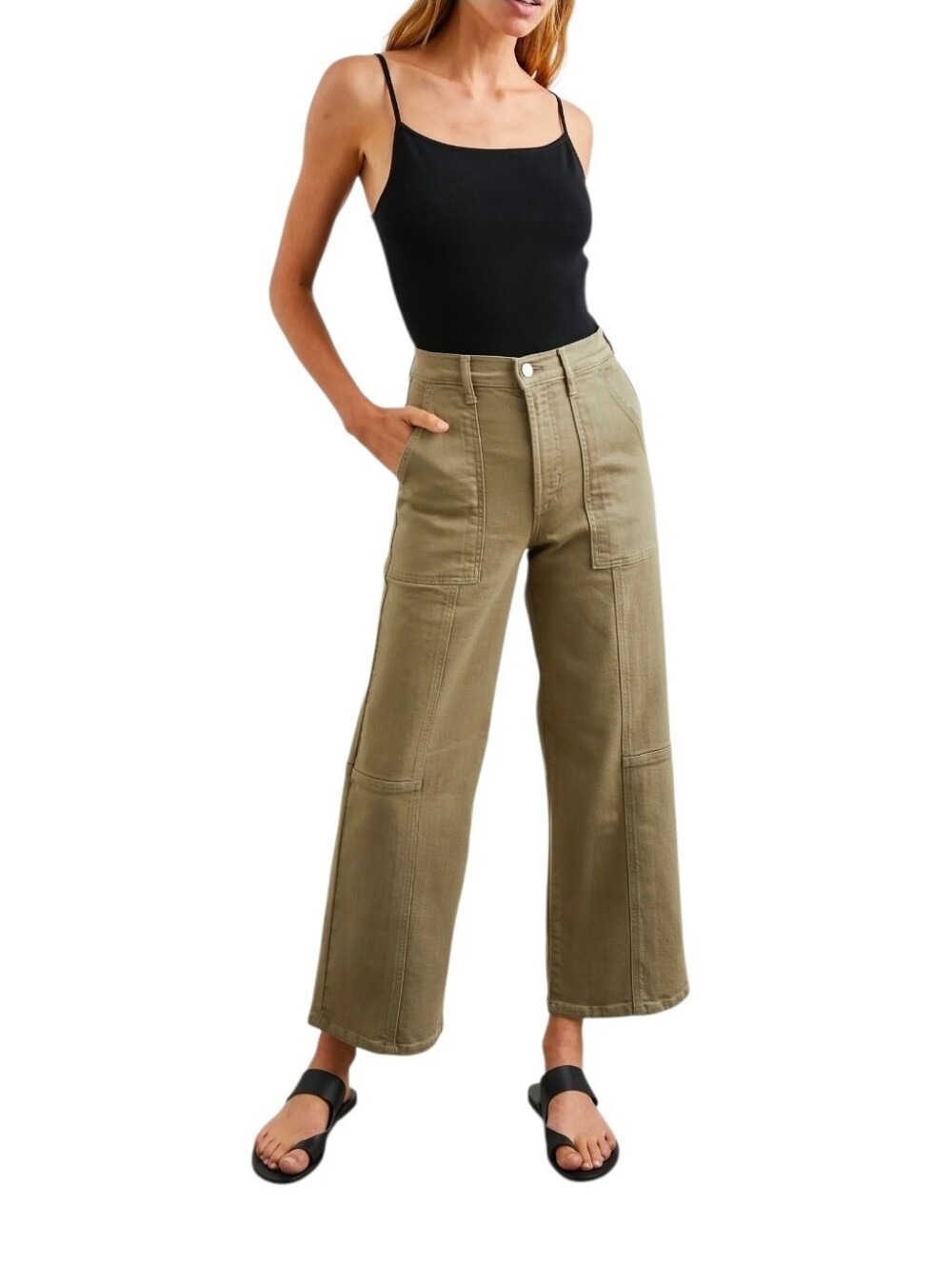 Rails Getty Crop Wide Leg Jean Women Size 28 Washed Olive Green High Rise